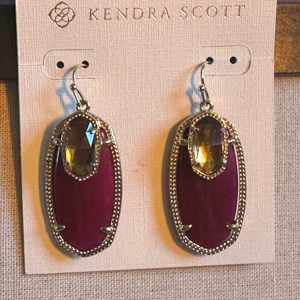 Kendra Scott Stunning Royal Purple and Gold Darby Statement Earrings